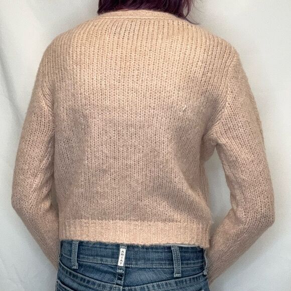 Cliche Floral Embroidered Button Cardigan Wool Blend Peach Small Cozy - Picture 2 of 13